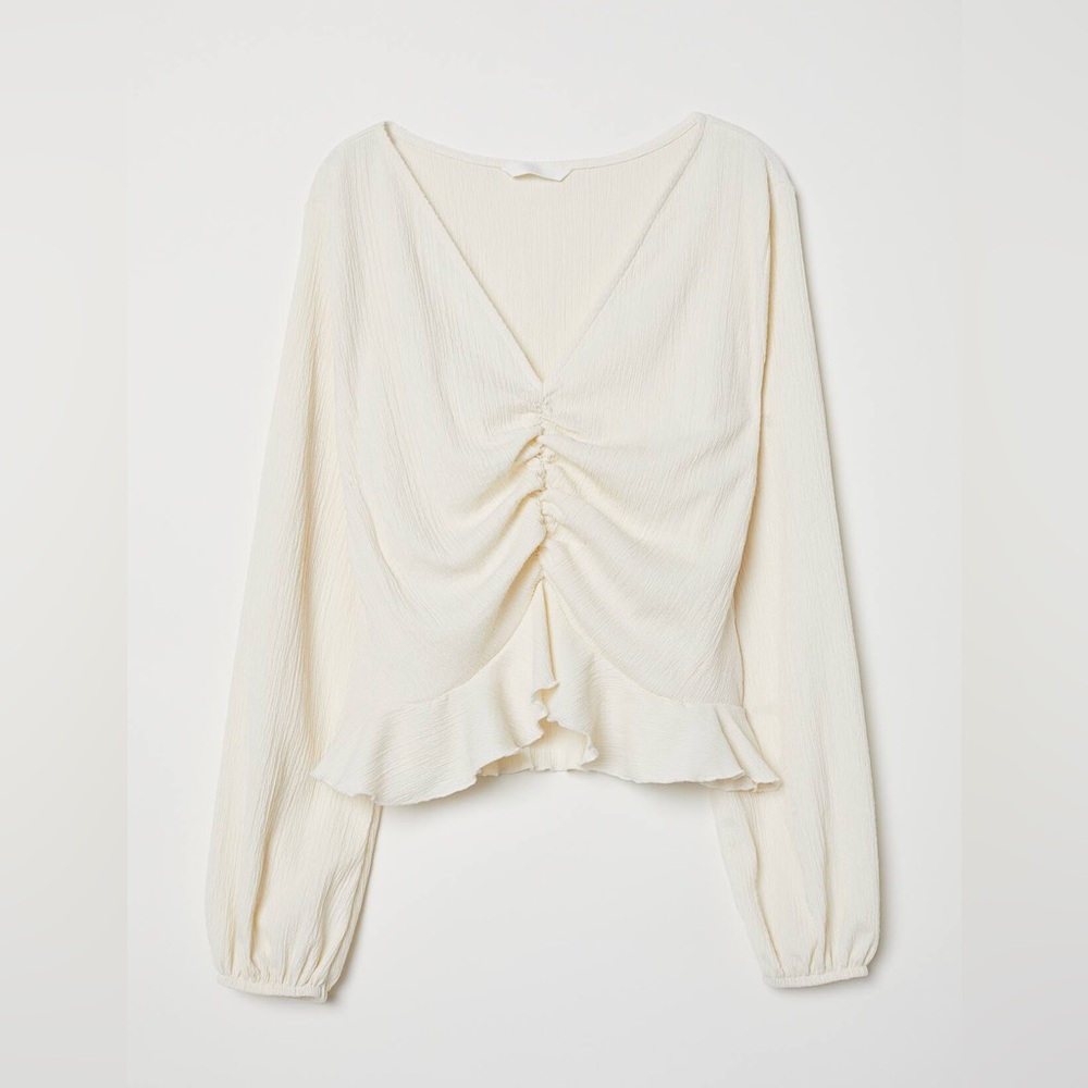 Cream textured cinched long sleeve